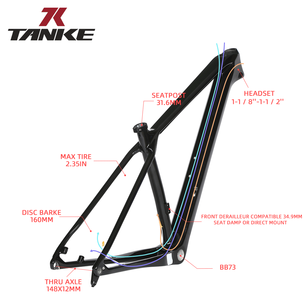 Bicycle Frame 27.5 29er MTB T800 carbon fiber   Disc BB68 thread 148*12mm Thru Axle internal cable glossy Mountain Bikes