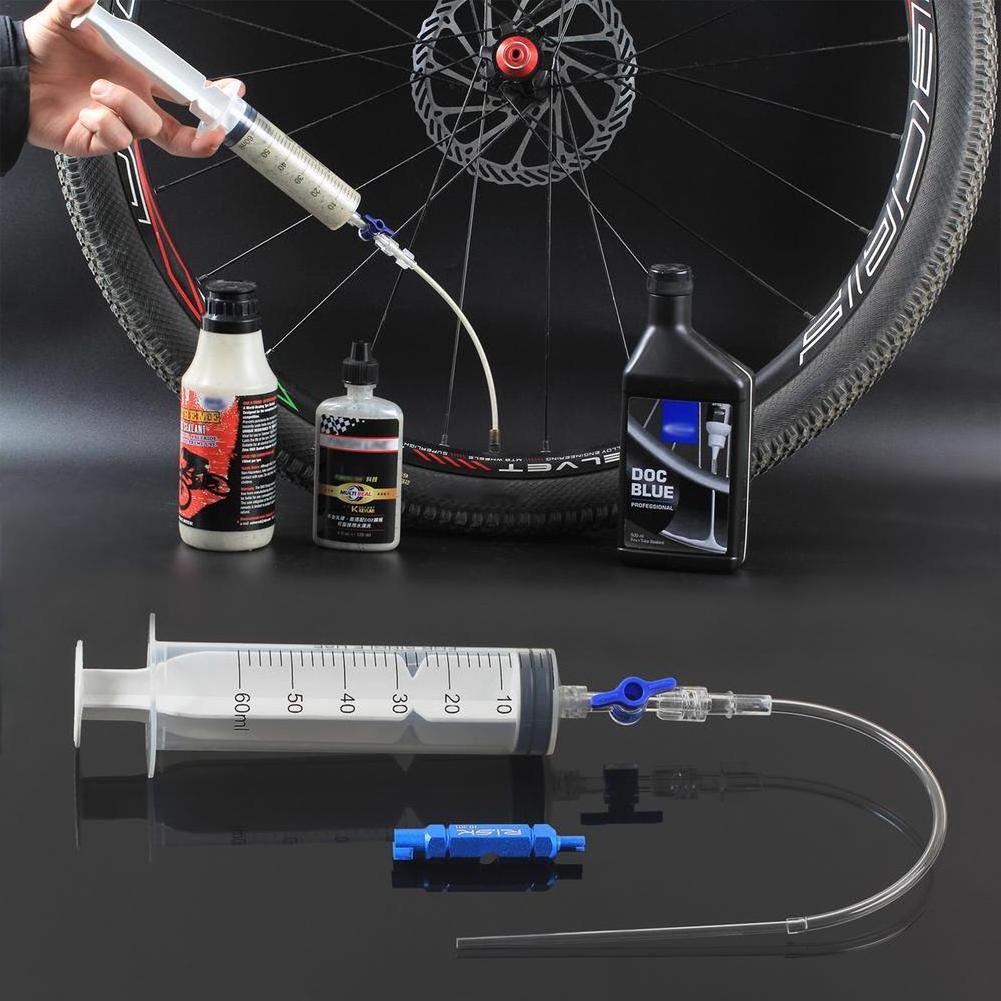 Bicycle Tubeless Tire Liquid Injection Tool 60ml Tire Sealant Syringe With Bike Presta Valve  Hard Tube For Bike Repair Tool