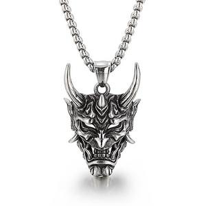 Domineering Punk Skull Horn Necklace Pendant Men Grimace Stainless Steel Jewelry Pendant