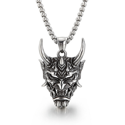 Domineering Punk Skull Horn Necklace Pendant Men Grimace Stainless Steel Jewelry Pendant