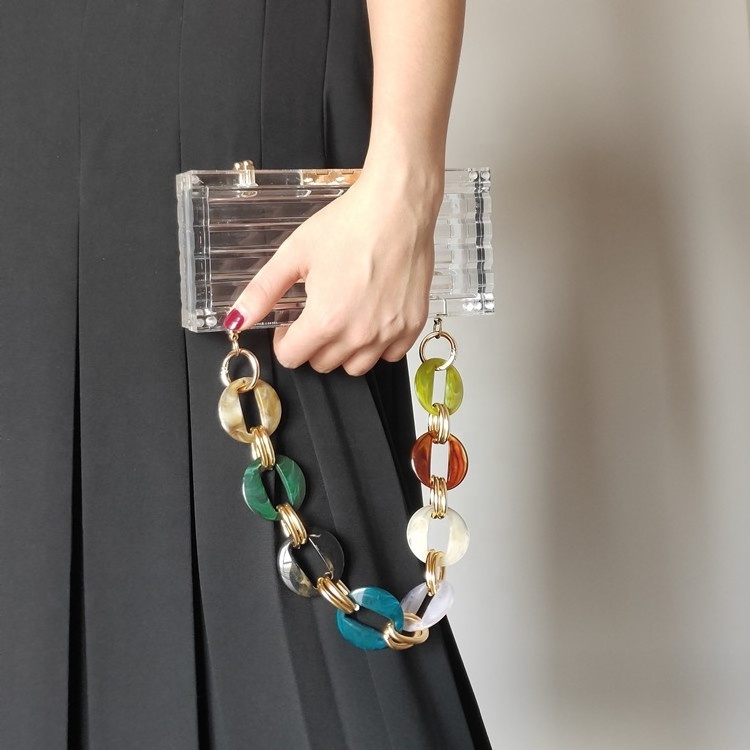 Mixed color multi-color acrylic resin ear ring mixed gold heavy handmade women's handbag with shoulder strap DIY bag chain