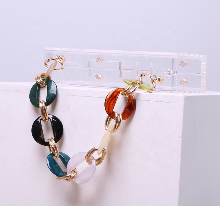 Mixed color multi-color acrylic resin ear ring mixed gold heavy handmade women's handbag with shoulder strap DIY bag chain