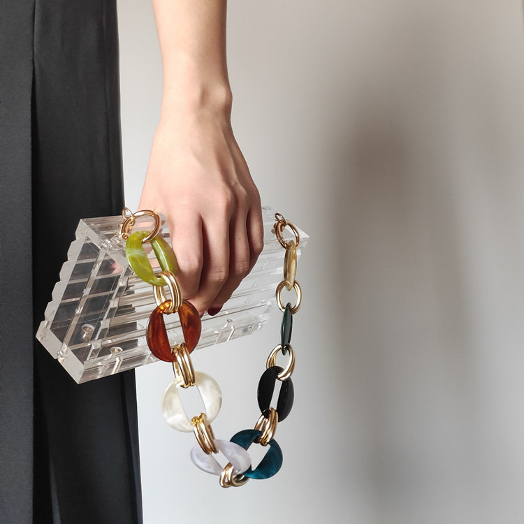 Mixed color multi-color acrylic resin ear ring mixed gold heavy handmade women's handbag with shoulder strap DIY bag chain