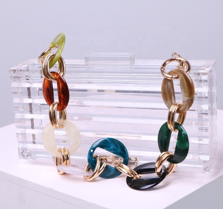 Mixed color multi-color acrylic resin ear ring mixed gold heavy handmade women's handbag with shoulder strap DIY bag chain