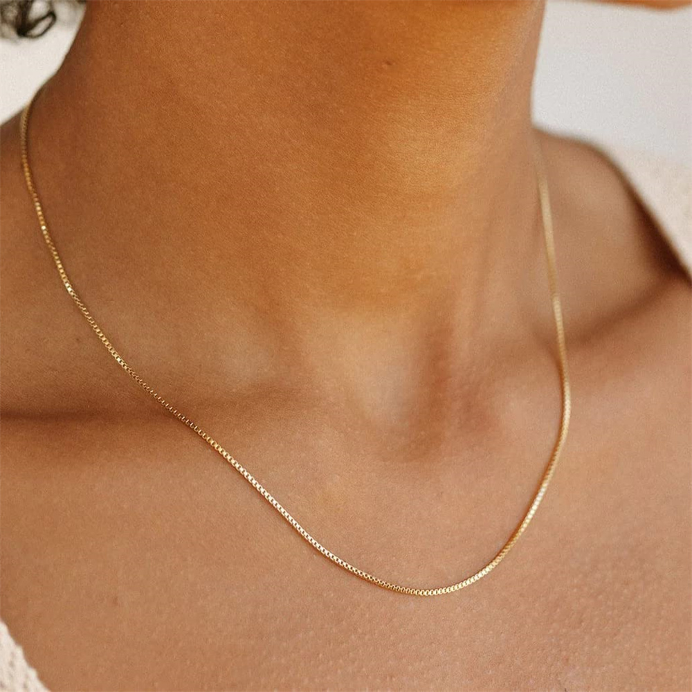 Minimalist Thin Gold Chain 18K Gold Thin Box Chain Necklace Short Small Black Steel Chain Choker Necklaces for Women Men