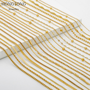 Hot Adjustable DIY Stainless Steel 18k Gold Pearl Cuban Chain Necklace Women Beaded Snake Chain Neck Jewelry For Gift