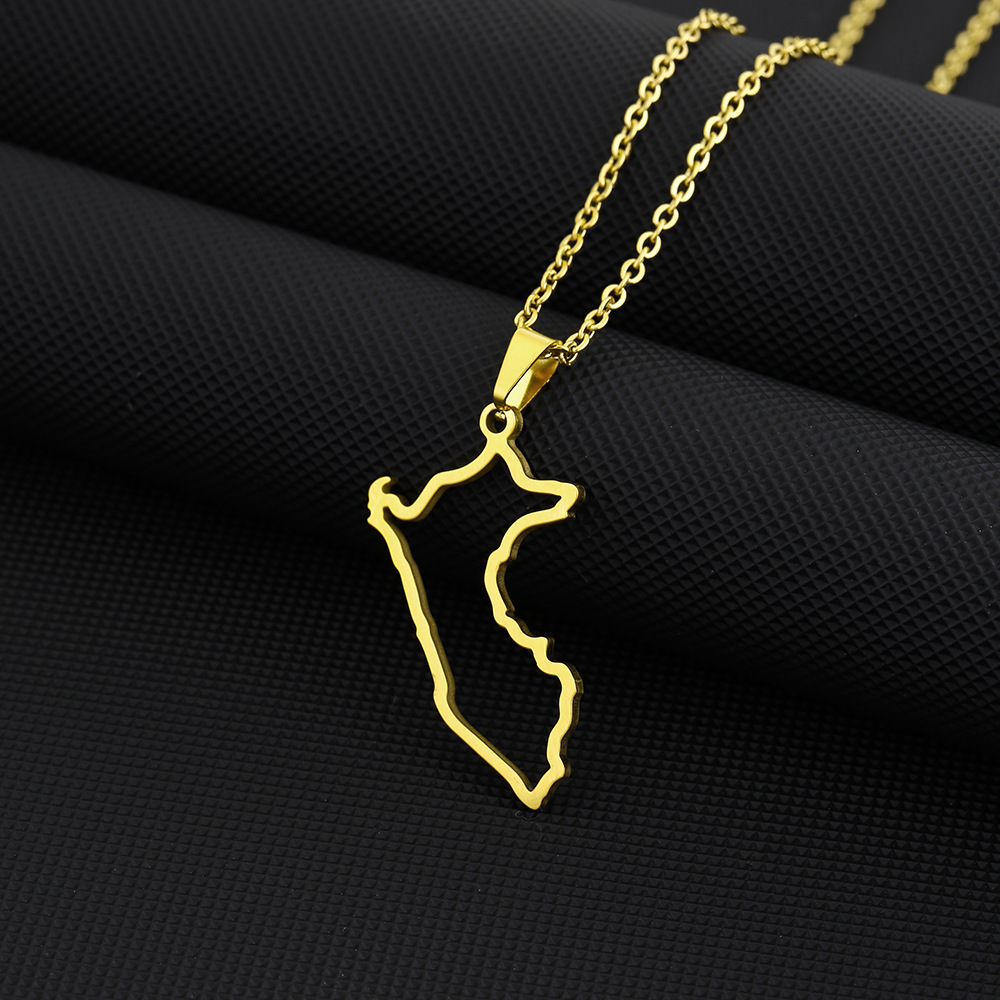 Gold Pendent Fashion Jewelry Unisex Stainless Steel Peru Map Necklace