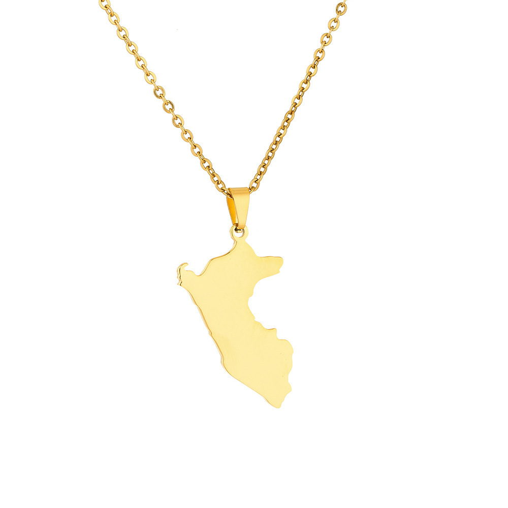 Gold Pendent Fashion Jewelry Unisex Stainless Steel Peru Map Necklace