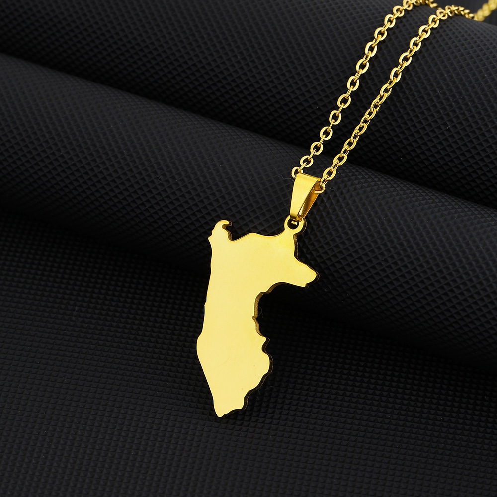 Gold Pendent Fashion Jewelry Unisex Stainless Steel Peru Map Necklace