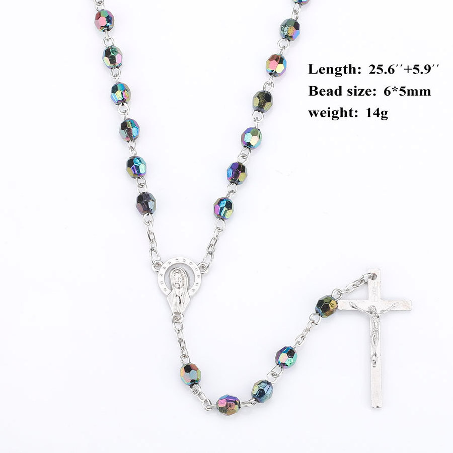 NX435 Huilin Hotsale Catholic INRI Rosary Necklace 6mm acrylic beads Christ Jesus mother Maria Cross rosary Necklace