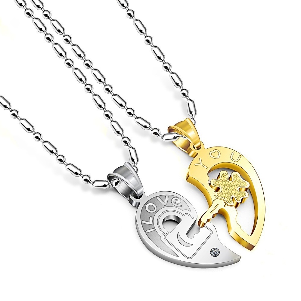 Hot Selling Wholesale  Mens Womens CZ 316L Stainless Steel Locket And Key Couple Necklace