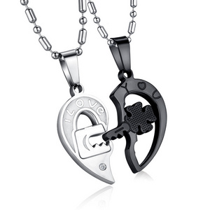 Hot Selling Wholesale  Mens Womens CZ 316L Stainless Steel Locket And Key Couple Necklace