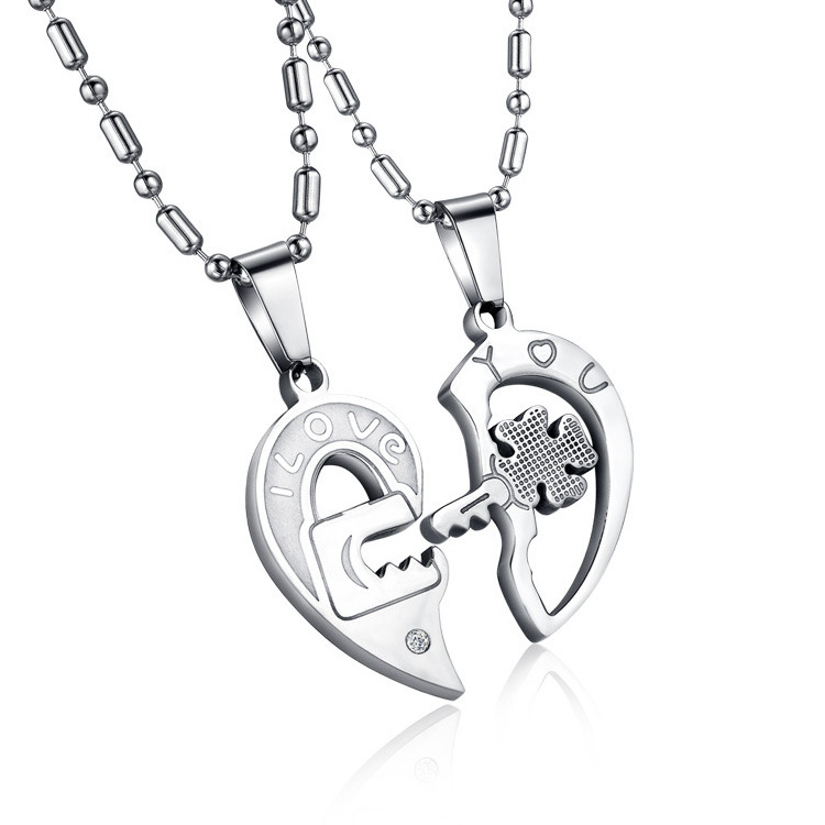 Hot Selling Wholesale  Mens Womens CZ 316L Stainless Steel Locket And Key Couple Necklace