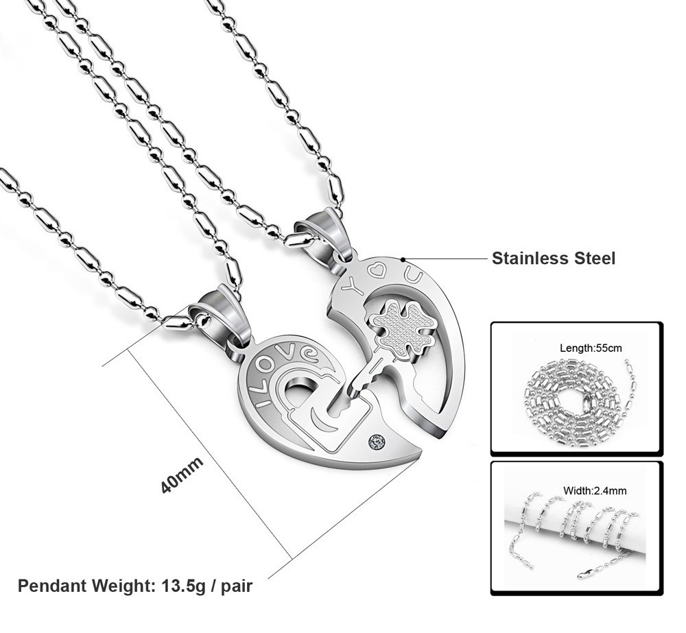 Hot Selling Wholesale  Mens Womens CZ 316L Stainless Steel Locket And Key Couple Necklace