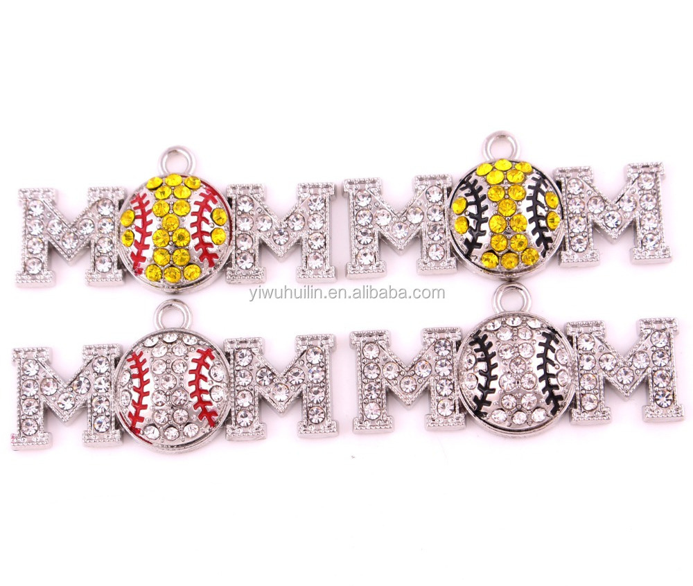 P500258 Yiwu Huilin jewelry Mother's Day Gift Alloy Metal Multicolor Crystal MOM And Baseball Sports Charms Pendant