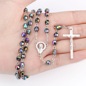 NX435 Huilin Hotsale Catholic INRI Rosary Necklace 6mm acrylic beads Christ Jesus mother Maria Cross rosary Necklace