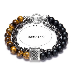 Custom Jewelry Fashion Accessories Natural Stone Men's Stainless Steel Beads Double Bracelet Handmade Bracelet