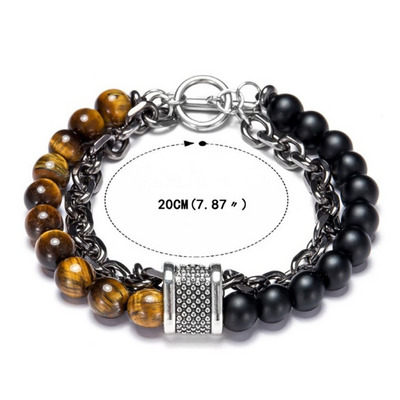 Custom Jewelry Fashion Accessories Natural Stone Men's Stainless Steel Beads Double Bracelet Handmade Bracelet