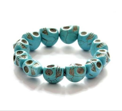 XQ127 Huilin Jewelry Handmade Multicolor Howlite Natural stone turquoise Skull Skeleton Head Stretchy Bracelets For Men Women