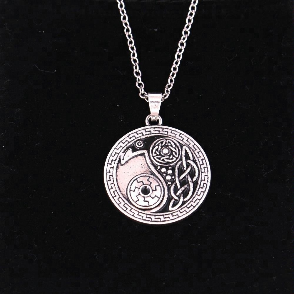 N0576 Vintage Jewelry Celtic Raven Pendant - Morrigan Crow Yin Yang Amulet Cross Chain Necklace