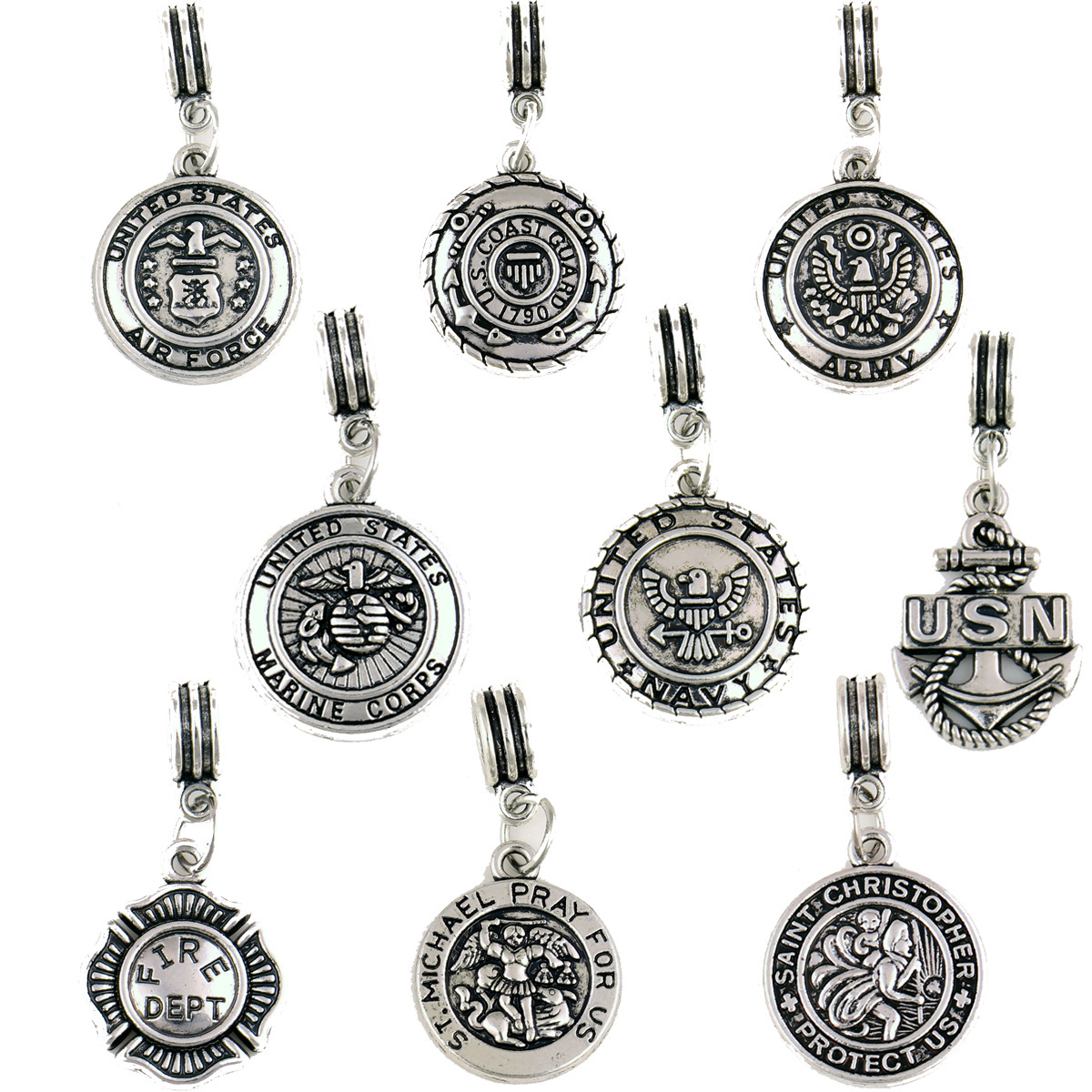 IMG 2438 Yiwu Huilin Jewelry Antique Silver AIR FORCE COAST GUARD ARMY saint christopher protect us Floating Beads fit pendant