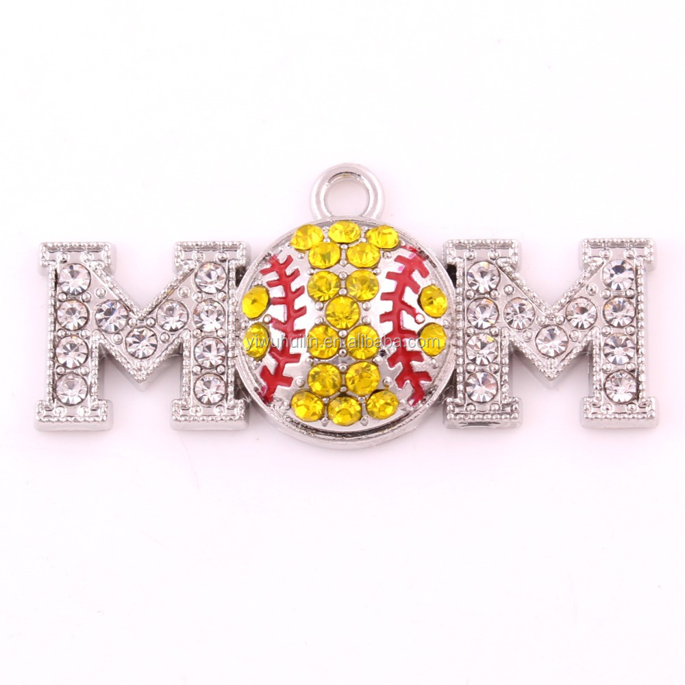 P500258 Yiwu Huilin jewelry Mother's Day Gift Alloy Metal Multicolor Crystal MOM And Baseball Sports Charms Pendant