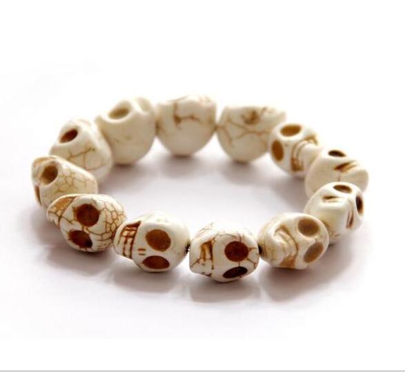 XQ127 Huilin Jewelry Handmade Multicolor Howlite Natural stone turquoise Skull Skeleton Head Stretchy Bracelets For Men Women