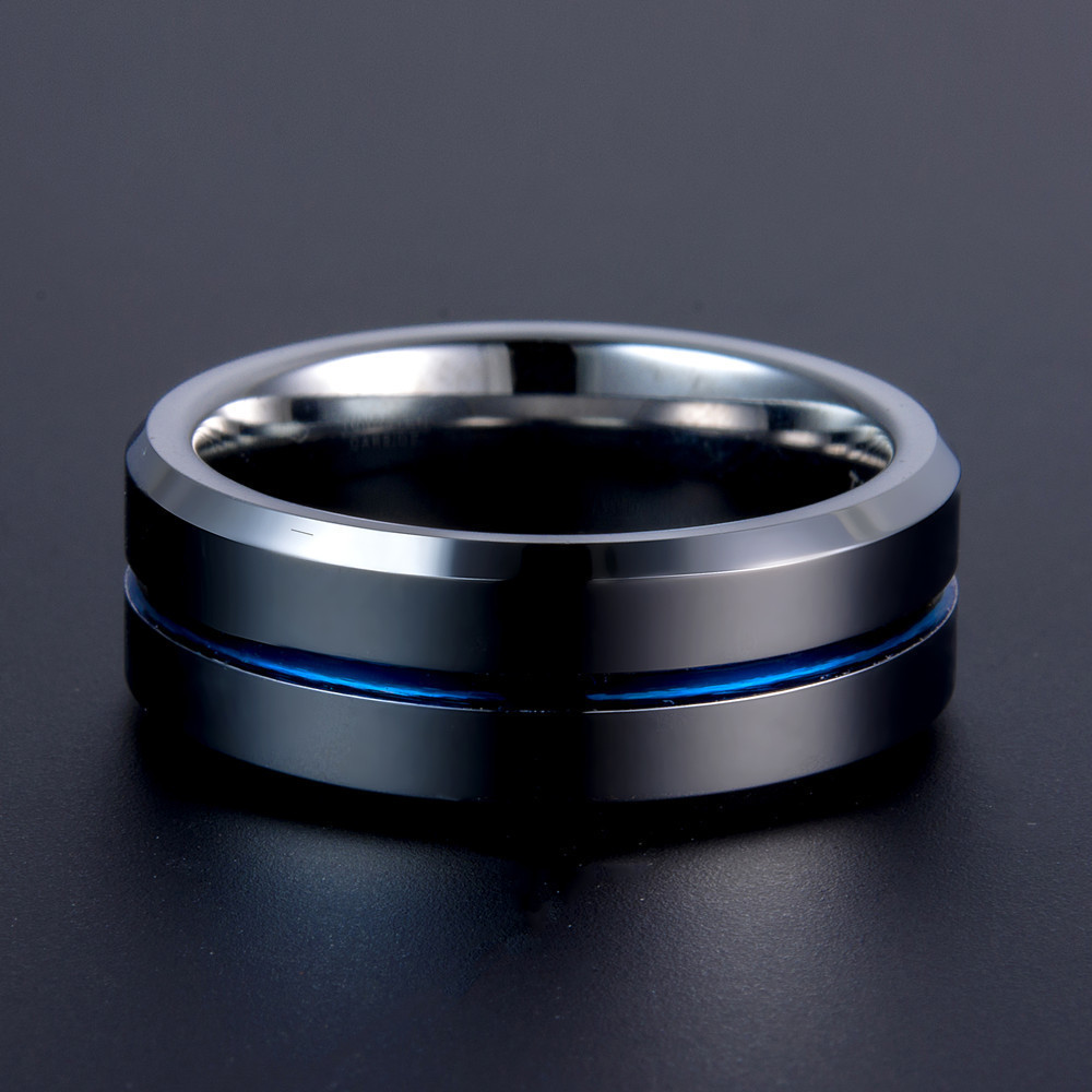 Fashion Customized Wholesale 8MM Tungsten Steel Blue Rings Hipster Personality Ring for men