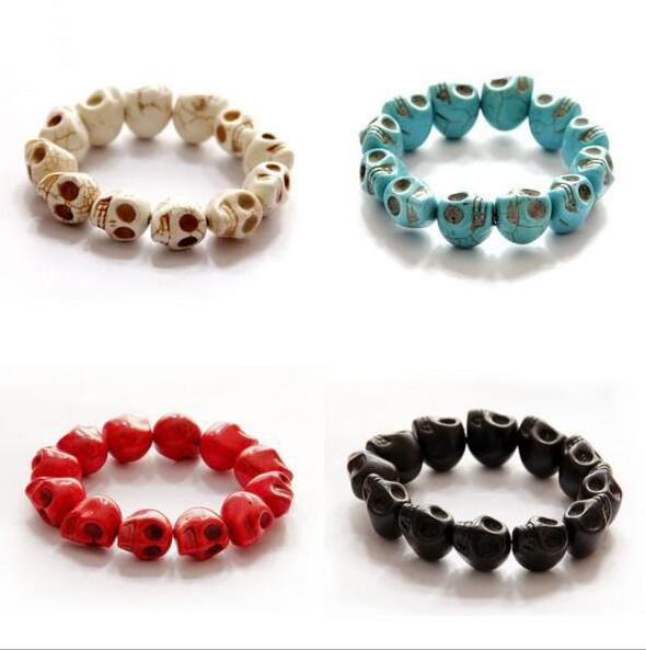 XQ127 Huilin Jewelry Handmade Multicolor Howlite Natural stone turquoise Skull Skeleton Head Stretchy Bracelets For Men Women