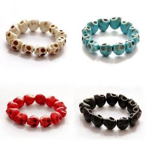 XQ127 Huilin Jewelry Handmade Multicolor Howlite Natural stone turquoise Skull Skeleton Head Stretchy Bracelets For Men Women