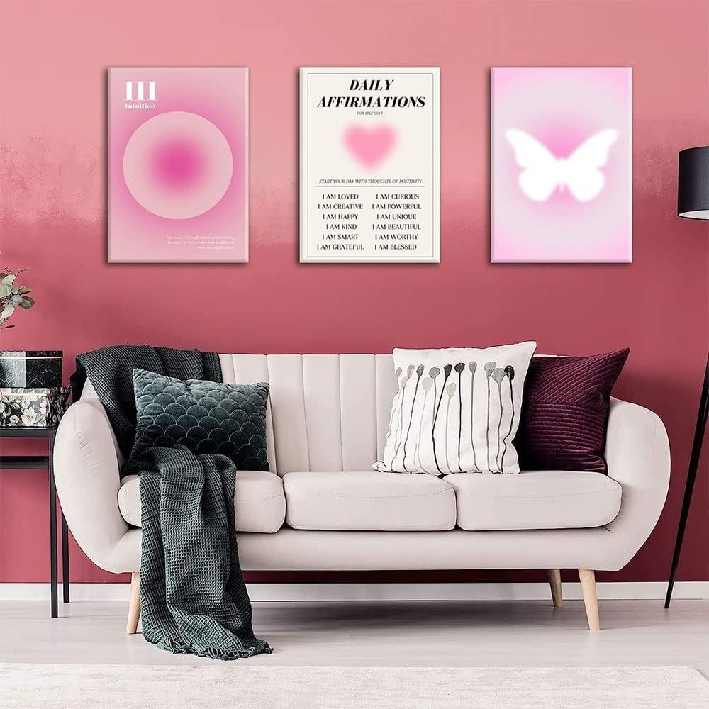 live Room Decor Abstract Gradient Poster Daily Affirmation Spiritual Pink Butterfly Canvas Painting wall art pink picture frame