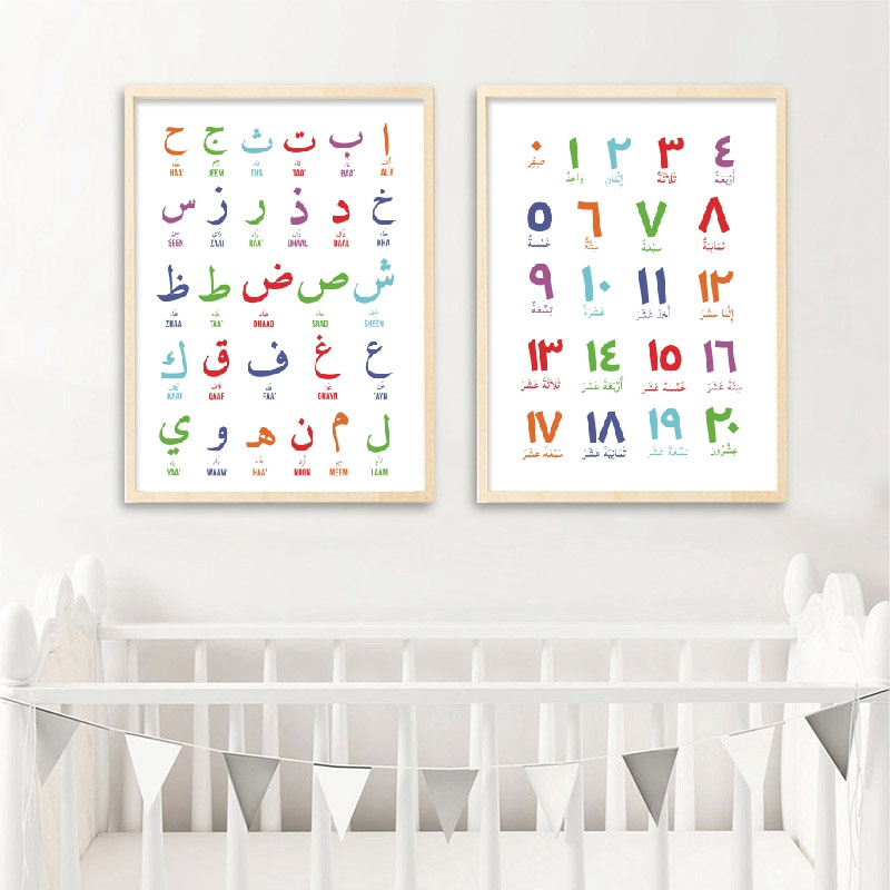 Arabic Canvas Painting Arabic Letters Alphabets Numerals Poster Prints Nursery Kids Room Wall Art Decor islamic ramadan wall art