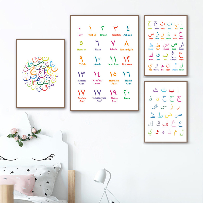 Arabic Canvas Painting Arabic Letters Alphabets Numerals Poster Prints Nursery Kids Room Wall Art Decor islamic ramadan wall art