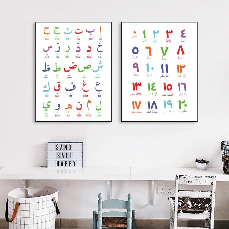 Arabic Canvas Painting Arabic Letters Alphabets Numerals Poster Prints Nursery Kids Room Wall Art Decor islamic ramadan wall art