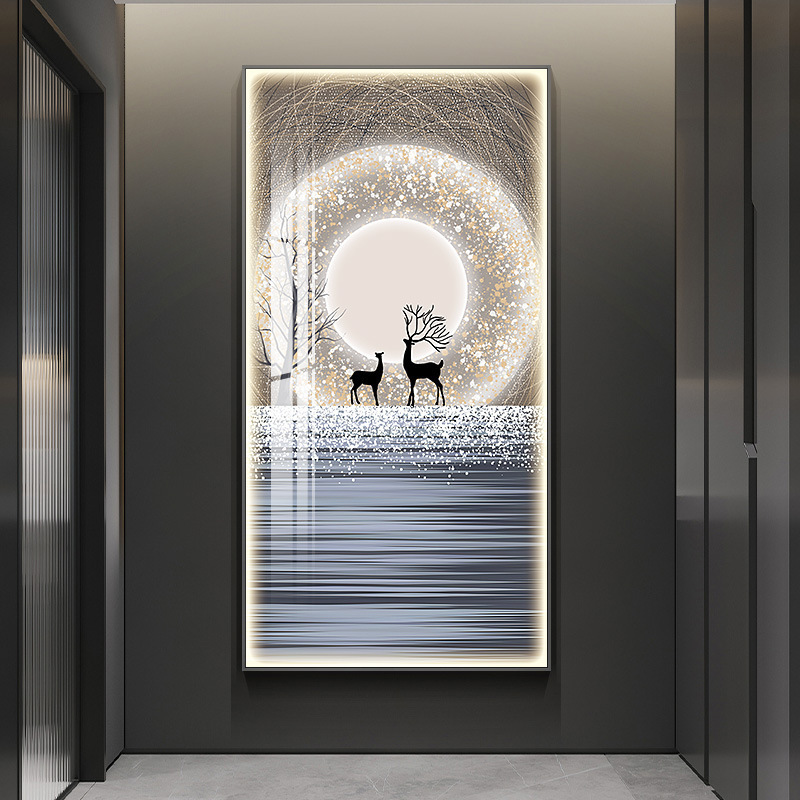 Custom frame home decor HD printed Canvas  LED lights modern luxury crystal porcelain painting wall art