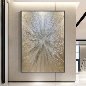 100% Hand painted  Line Silver Golden Abstract  Thick Textured  modern abstract handmade gold oil painting on canvas