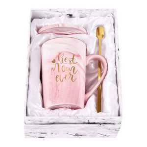 Best Mom Ever Coffee Mug Mother Gifts Novelty Gift Mothers Day Marbled Printing Gold 14Oz Cup with Exquisite Box Packing Spoon