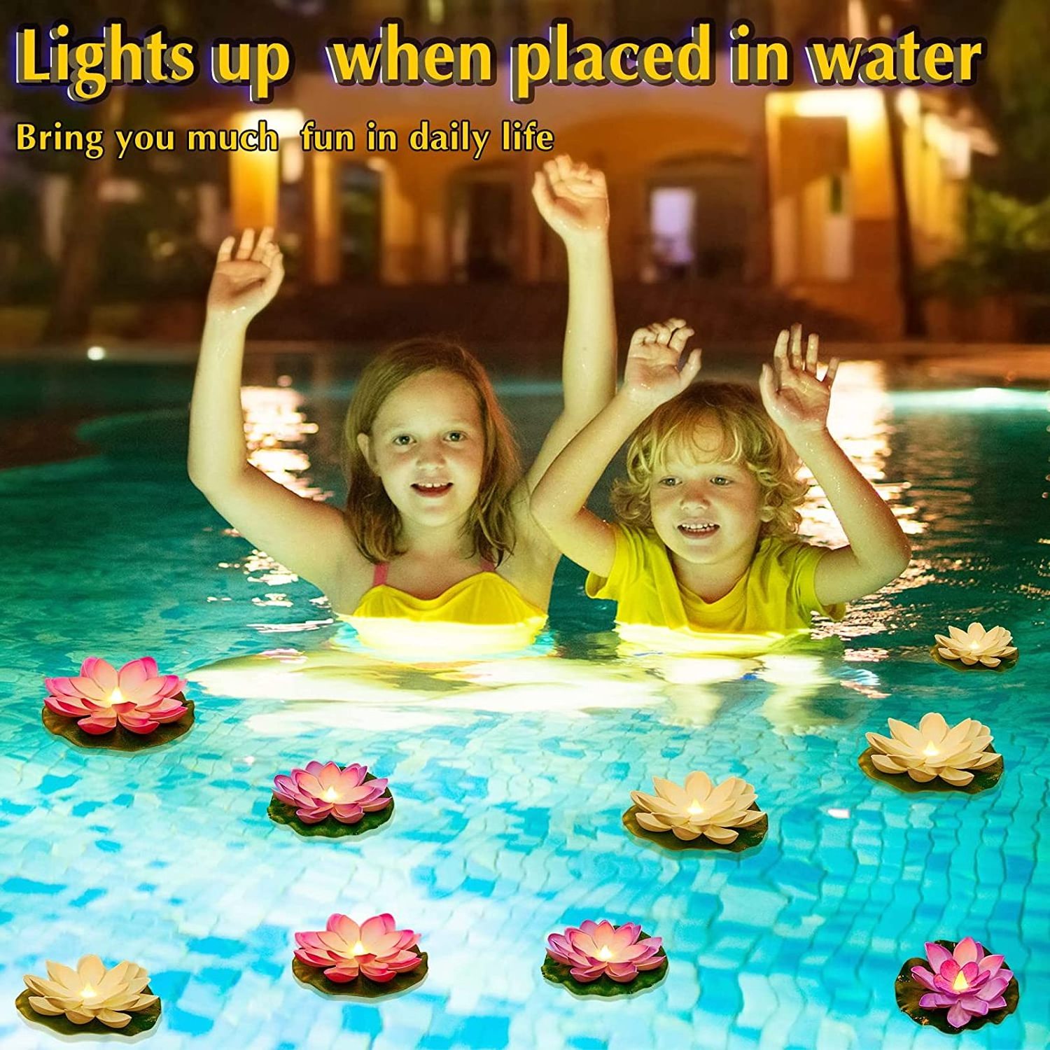 5.91 Inch 6 Pack Floating Pool Lights Lotus Flower Lantern Artificial Foam LED Lifelike Battery Operated Pond Decoration Candles