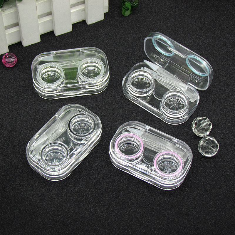 Transparent Contact Lens Case Box Tweezers Suction Stick Holder Container Cute Mini Colored Contact Lenses Case Travel Kit Box