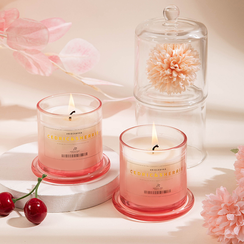 Long Time Burning Pink Glass Jar Luxury 100% Soy Wax Flora and Fruit Fragrance Scented Candle 160g