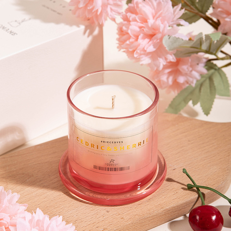 Long Time Burning Pink Glass Jar Luxury 100% Soy Wax Flora and Fruit Fragrance Scented Candle 160g