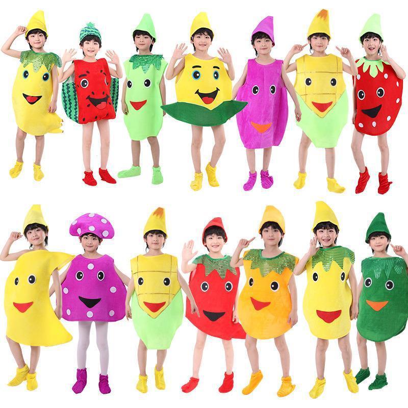 Strawberry  Poncho Outfits Costume for Kids with Headband Hand Basket Funny Fruit Costume for Halloween Cosplay Dress up Party