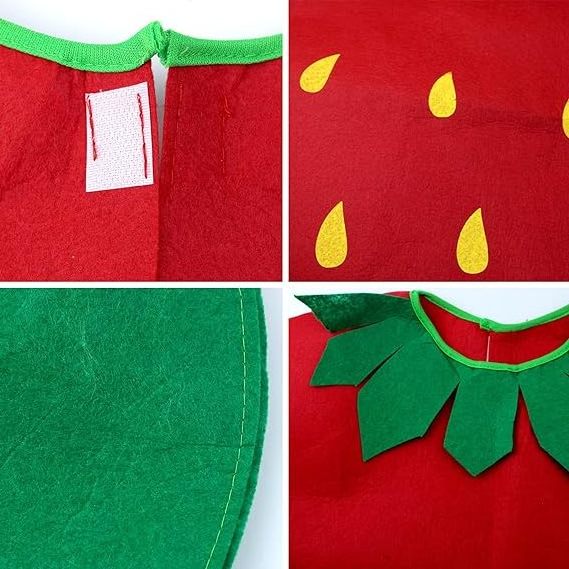 Strawberry  Poncho Outfits Costume for Kids with Headband Hand Basket Funny Fruit Costume for Halloween Cosplay Dress up Party