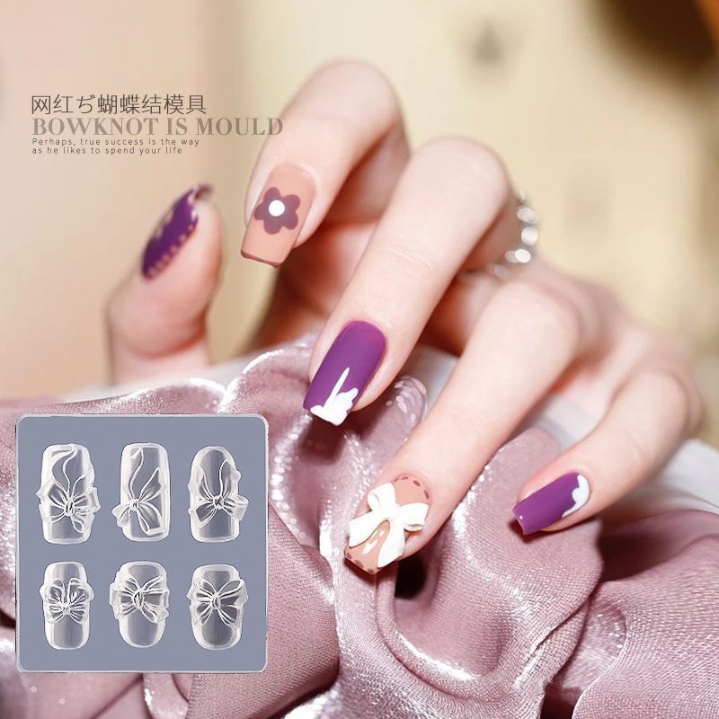 2024 NEW arrive INS New Candy Bowknot Carving Mould 3D Nail Decoration Nail Glue Oil Filled Silicone Mould