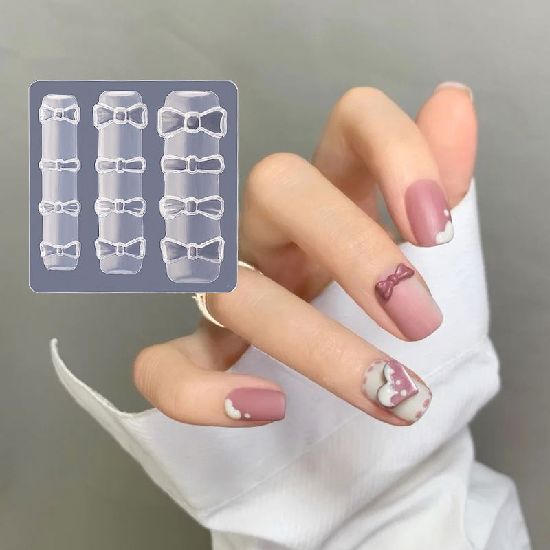 2024 NEW arrive INS New Candy Bowknot Carving Mould 3D Nail Decoration Nail Glue Oil Filled Silicone Mould