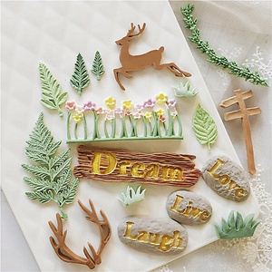 Forest style filbert deer wood pine cone tree root plant silicone cake mold fondant cake tools for sugar flowers cake