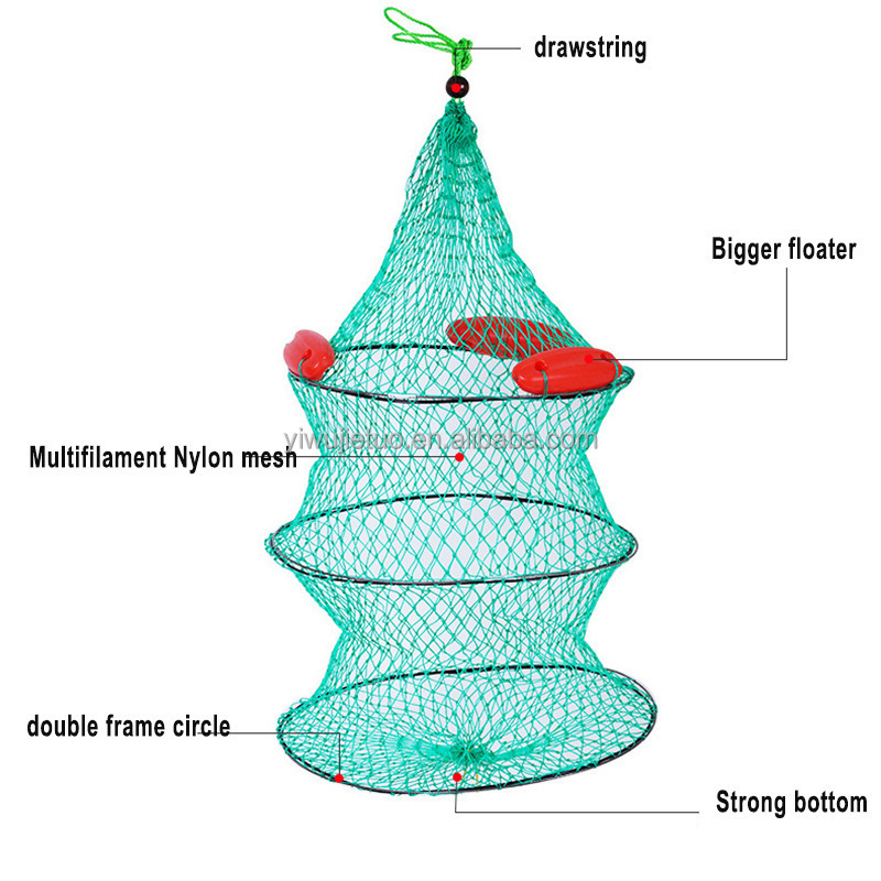 Floating cages aquaculture fish farming Foldable Fishing Net  Mesh Crab Cage Spring Telescopic with Knotted Net