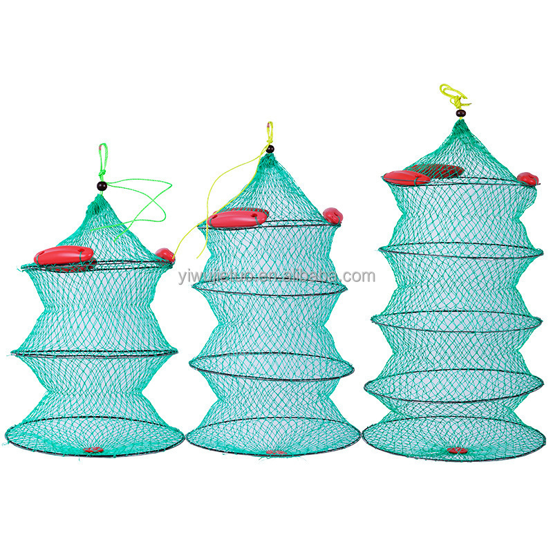 Floating cages aquaculture fish farming Foldable Fishing Net  Mesh Crab Cage Spring Telescopic with Knotted Net