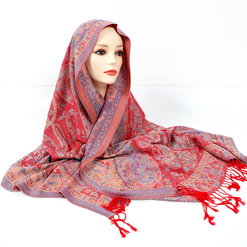 Custom Pashmina Shawl Ladies Ethnic Retro Scarves Four Seasons Cashew Jacquard Cotton Scarf