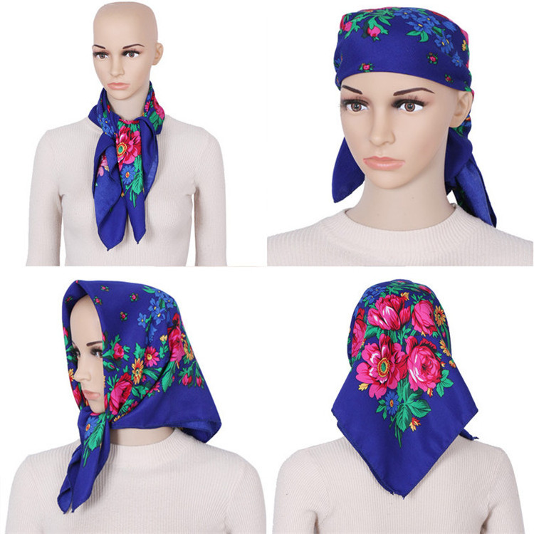 Printed Floral Muslim Hijab Scarf Square Head Wrap shawl lady babushka print flowers cotton polyester square Russian scarf